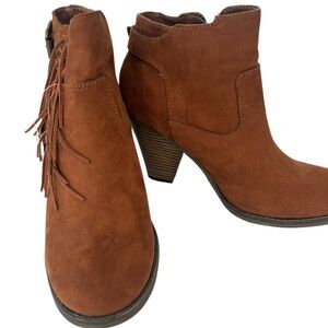 Massini Brown SZ 8 Ankle Boot Suede Fringe Western Cowgirl Boho Hippie Women
